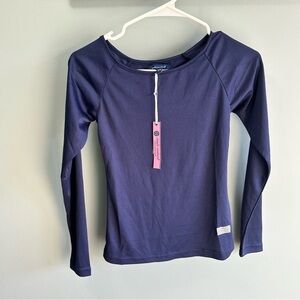 Simply Southern open back shirt youth small navy blue